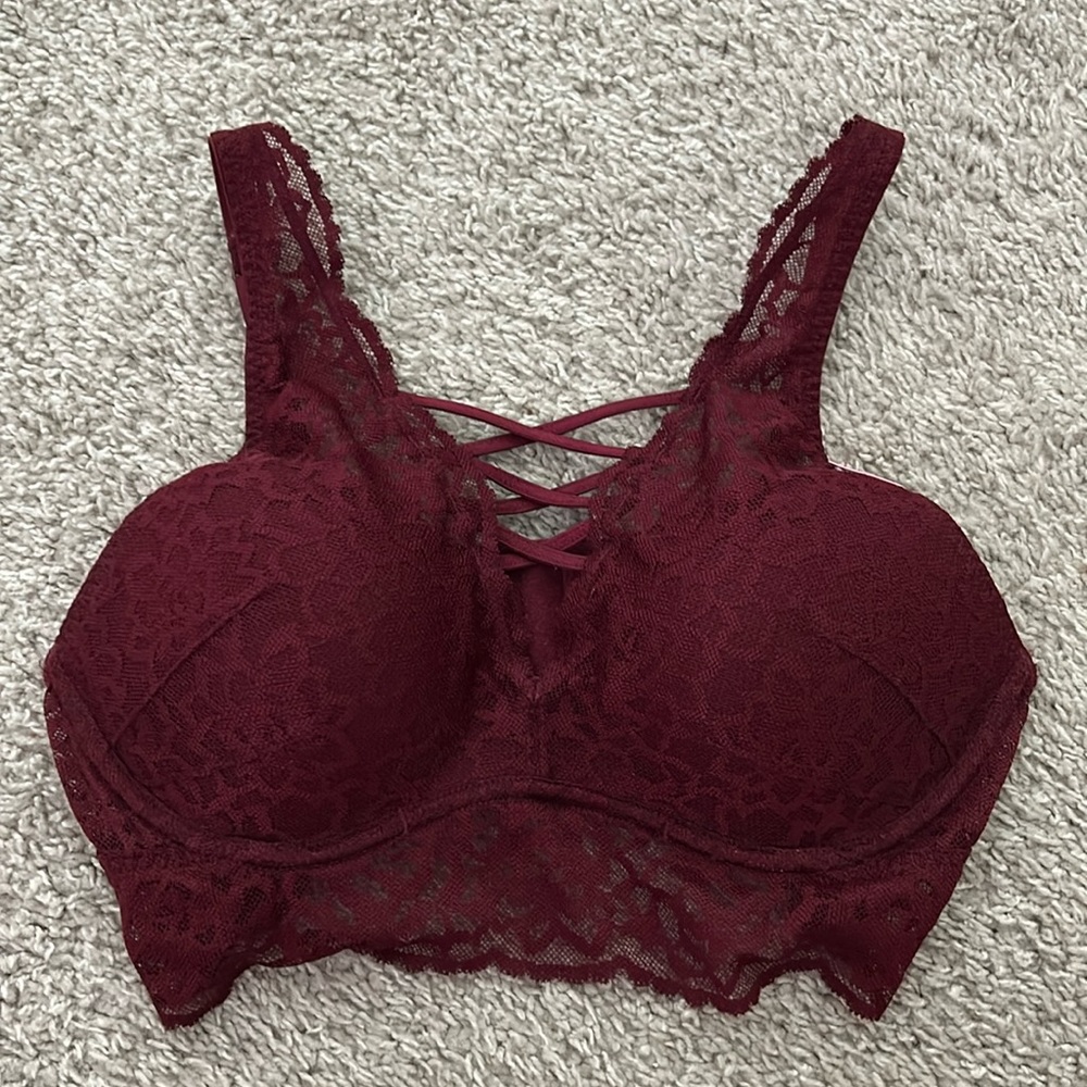 Pink Victoria's Secret Burgundy Push Up Lace
Bra NWT